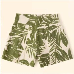 Abercrombie & Fitch Linen Blend Pull-on Short Palm Green Print